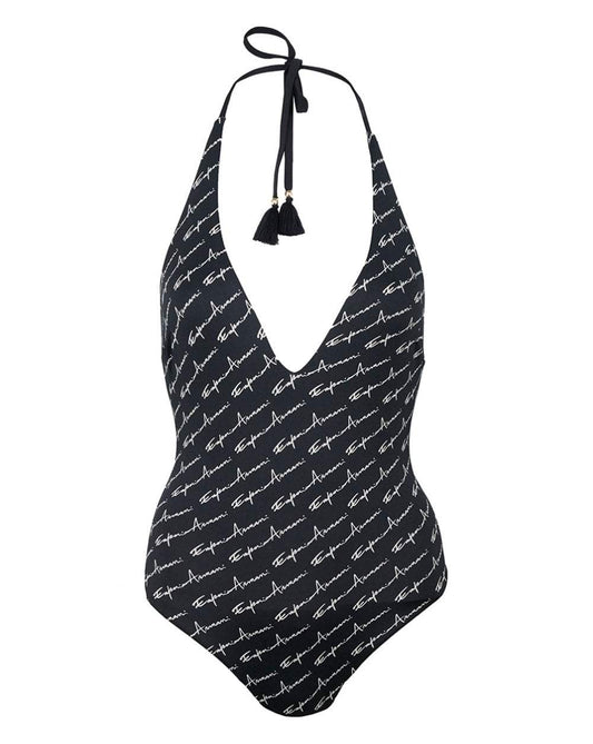 Black Logo Print Swimsuit