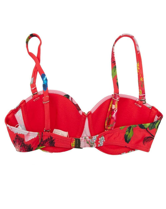 Red Flower Print Bikini Top